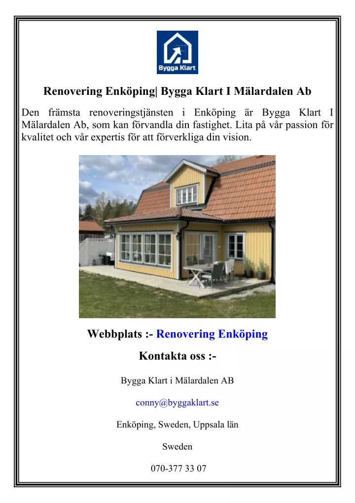 renovering enk ping bygga klart i m lardalen ab