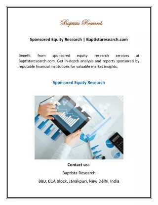 Sponsored Equity Research  Baptistaresearch