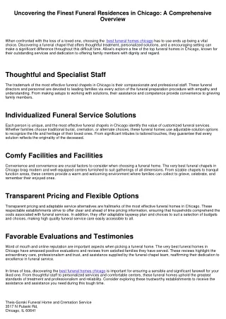 Uncovering the Finest Funeral Service Homes in Chicago: A Comprehensive Guide