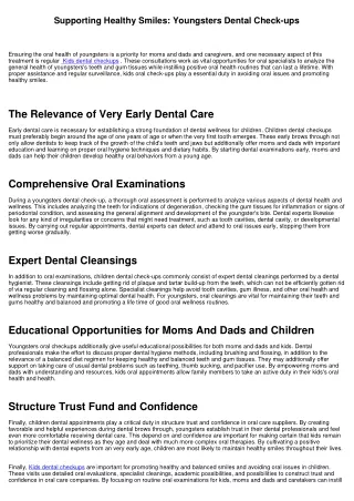 Nurturing Healthy Smiles: Kids Dental Check-ups