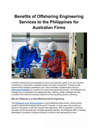 Benefits of Offshoring Engineering Services to the Philippines for Australian Firms