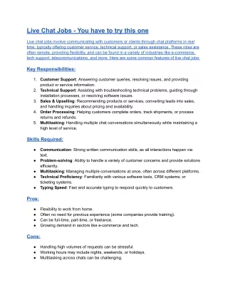 Live Chat Jobs - You have to try this one