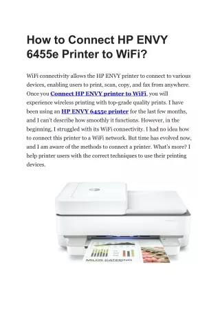 How to Connect HP ENVY 6455e Printer to WiFi?