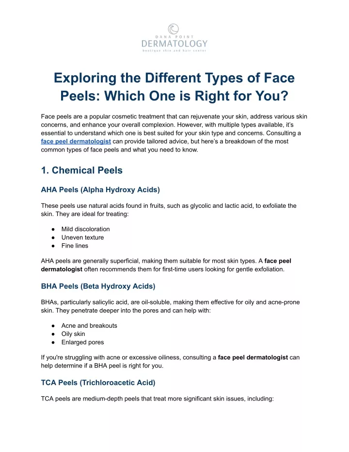 exploring the different types of face peels which