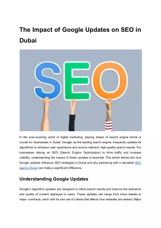 The Impact of Google Updates on SEO in Dubai