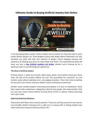 Ultimate Guide to Buying Artificial Jewelry Sets Online