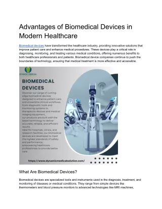 Advantages of Biomedical Devices in Modern Healthcare