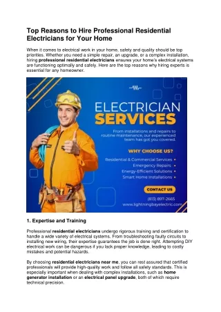 Top Reasons to Hire Professional Residential Electricians for Your Home