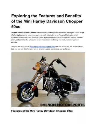 Exploring the Features and Benefits of the Mini Harley Davidson Chopper 50cc