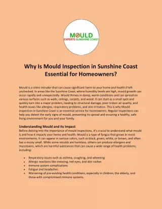 Why Is Mould Inspection in Sunshine Coast Essential for Homeowners?