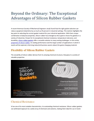 Beyond the Ordinary The Exceptional Advantages of Silicon Rubber Gaskets