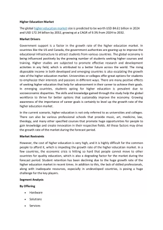 Higher Education Market Overview & Growth | Global Report 2024-2032