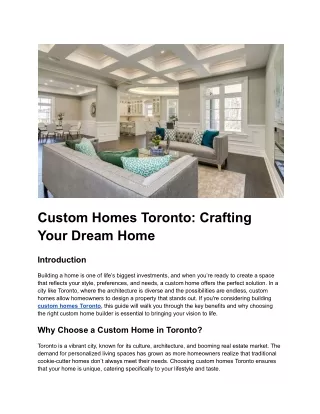 Custom Homes Toronto: Crafting Your Dream Home
