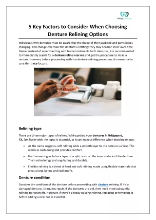 5 Key Factors to Consider When Choosing Denture Relining Options