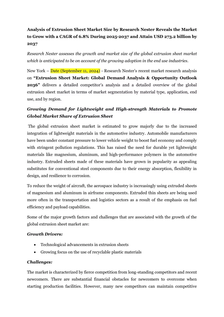 analysis of extrusion sheet market size