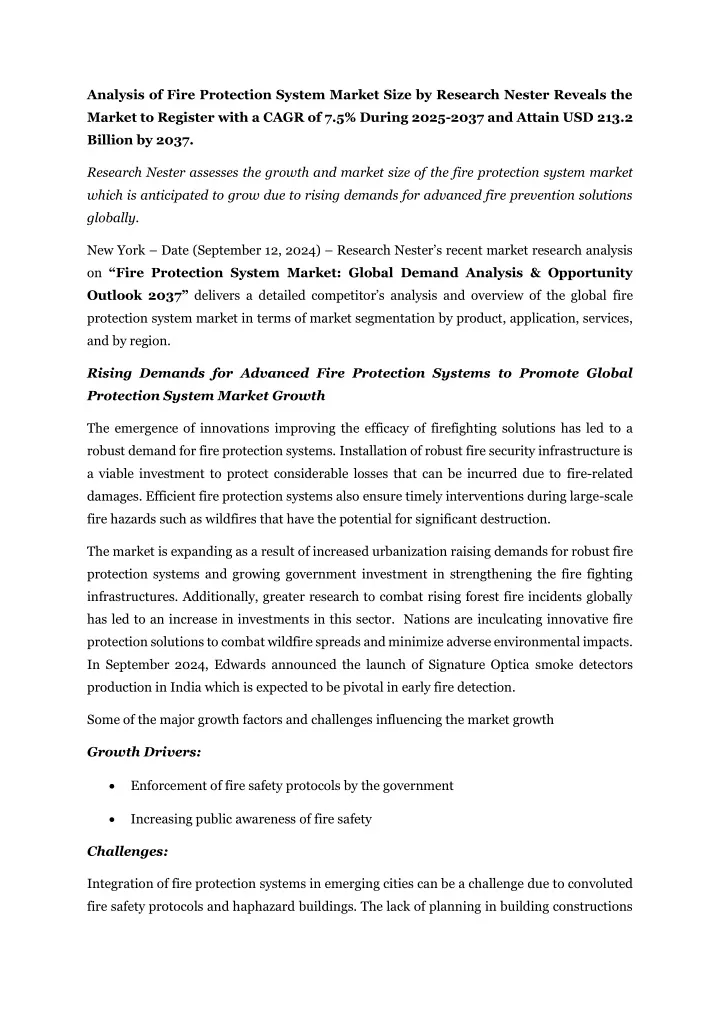 analysis of fire protection system market size