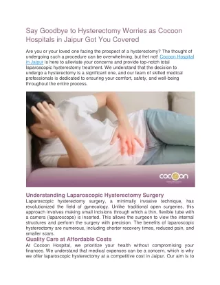 Say Goodbye to Hysterectomy Worries as Cocoon Hospitals in Jaipur Got You Covered