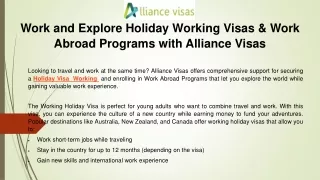 Work and Explore Holiday Working Visas & Work Abroad Programs with Alliance Visas