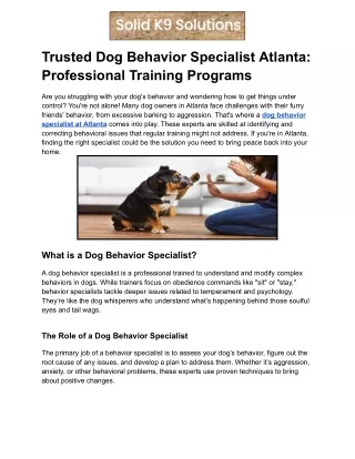 Trusted Dog Behavior Specialist Atlanta_ Professional Training Programs