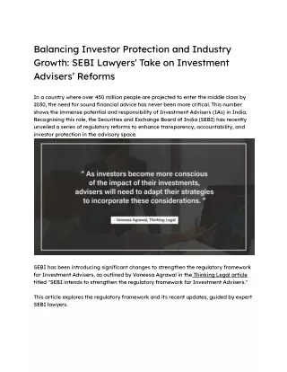 Balancing Investor Protection and Industry Growth_ SEBI Lawyers' Take on Investment Advisers’ Reforms