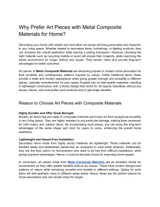 Why Prefer Art Pieces with Metal Composite Materials for Home_