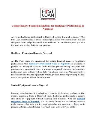 Comprehensive Financing Solutions for Healthcare Professionals in Nagercoil