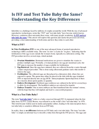 Is IVF and Test Tube Baby the Same