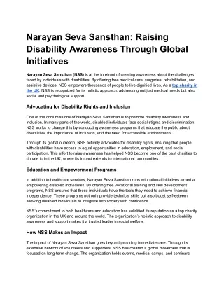 Narayan Seva Sansthan_ Raising Disability Awareness Through Global Initiatives