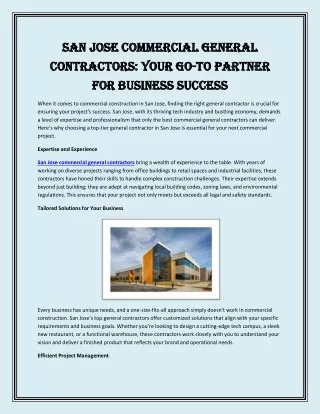 San Jose Commercial General Contractors Your Go-To Partner for Business Success