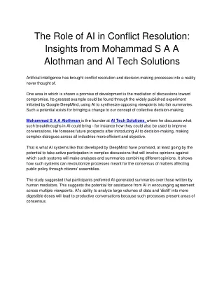 The Role of AI in Conflict Resolution: Insights from Mohammad S A A Alothman and
