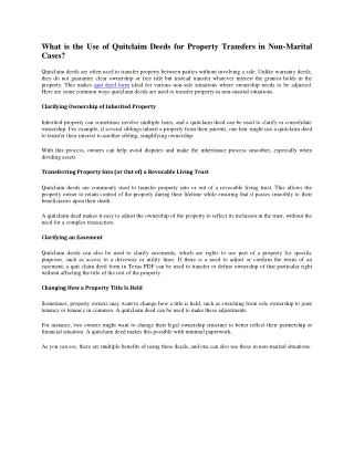 What is the Use of Quitclaim Deeds for Property Transfers in Non-Marital Cases?