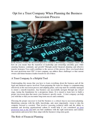 Opt for a Trust Company When Planning the Business Succession Process