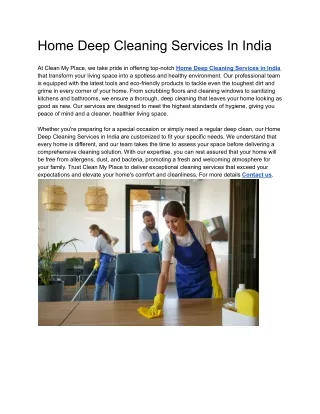 Home Deep Cleaning Services In India