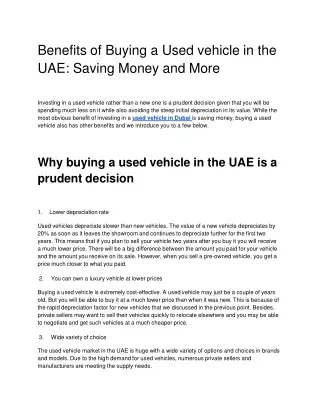Why Buying a Used Vehicle in the UAE is a Smart Choice Savings and Beyond