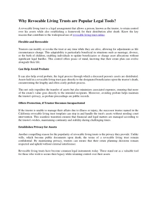 Why Revocable Living Trusts are Popular Legal Tools?