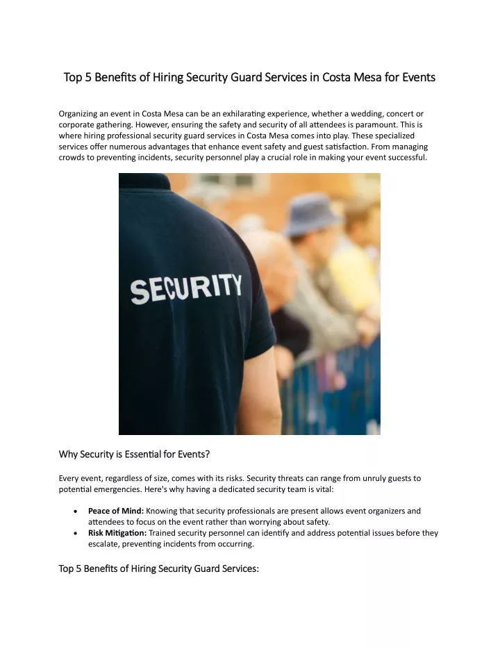 top 5 benefits of hiring security guard services