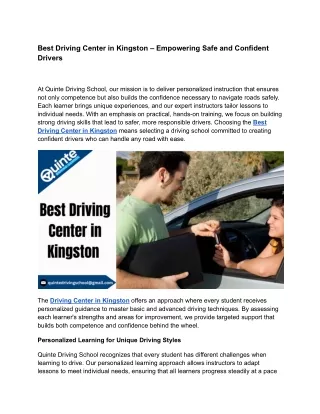 Best Driving Center in Kingston – Empowering Safe and Confident Drivers
