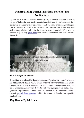 Understanding Quick Lime Uses, Benefits, and Applications