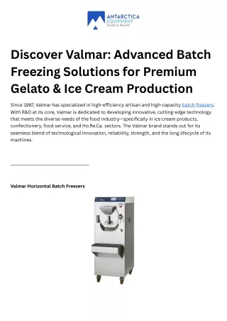 discover valmar advanced batch freezing solutions