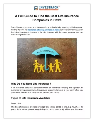 A Full Guide To Find The Best Life Insurance Companies in Rewa