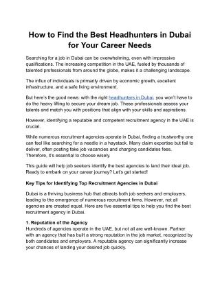 Finding the Right Headhunters in Dubai for Your Career Goals