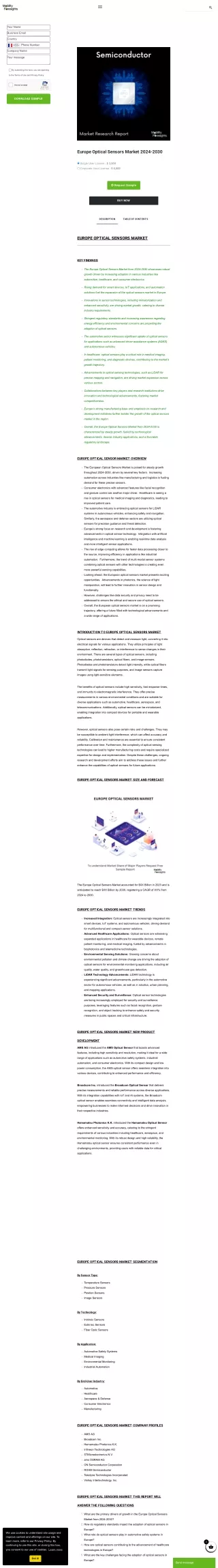 Europe Optical Sensors Market Trends 2024-2030