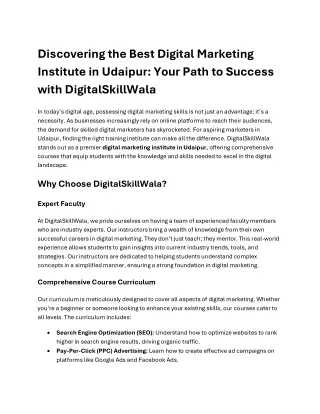 Discovering the Best Digital Marketing Institute in Udaipur: Your Path to Succes