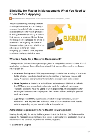 eligibility for master in management what