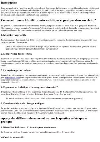 Comment trouver l'équilibre entre esthétique et pratique dans vos choix ?