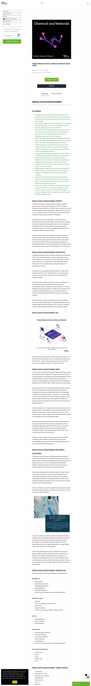 Global Medical Device Adhesive Market Trends 2024-2030
