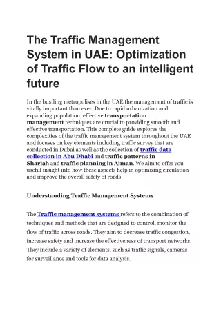 The Traffic Management System in UAE