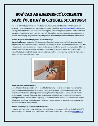 How Can an Emergency Locksmith Save Your Day in Critical Situations