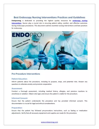 Best Endoscopy Nursing Interventions Practices and Guidelines