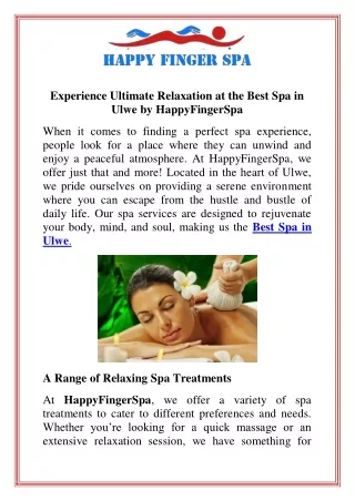 Experience Ultimate Relaxation at the Best Spa in Ulwe by HappyFingerSpa